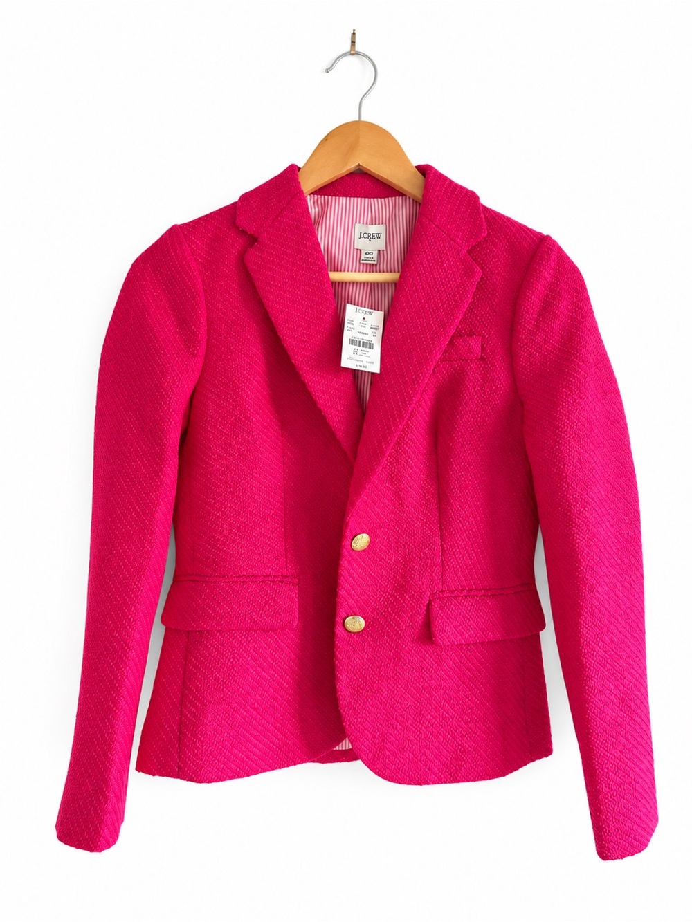 J. Crew Bright Fuchsia Tweed Blazer with Gold Buttons - NEW w/ tags